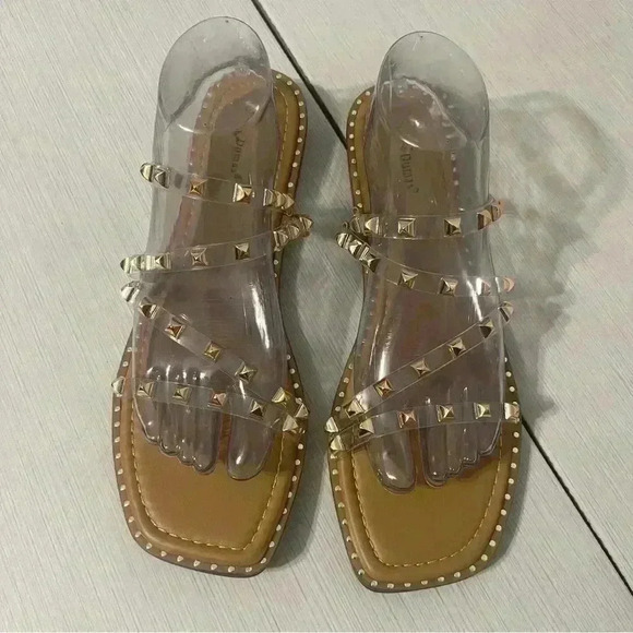 Just Kickin' It Tan/Clear/Rose Gold Studded Sandals - SHO2532TN - Picture 12 of 14